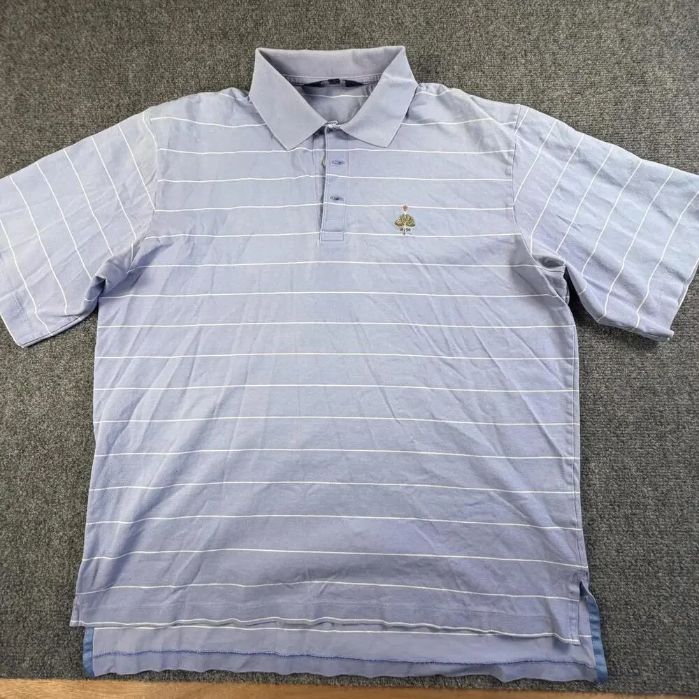 Polo Golf Ralph Lauren Light Blue Striped Pima Cotton Polo Shirt Mens‎ Large
